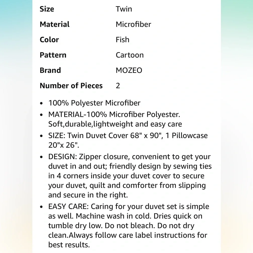 3/$20! Twin size duvet cover & standard sham. Nautical/fish pattern - Picture 6 of 6